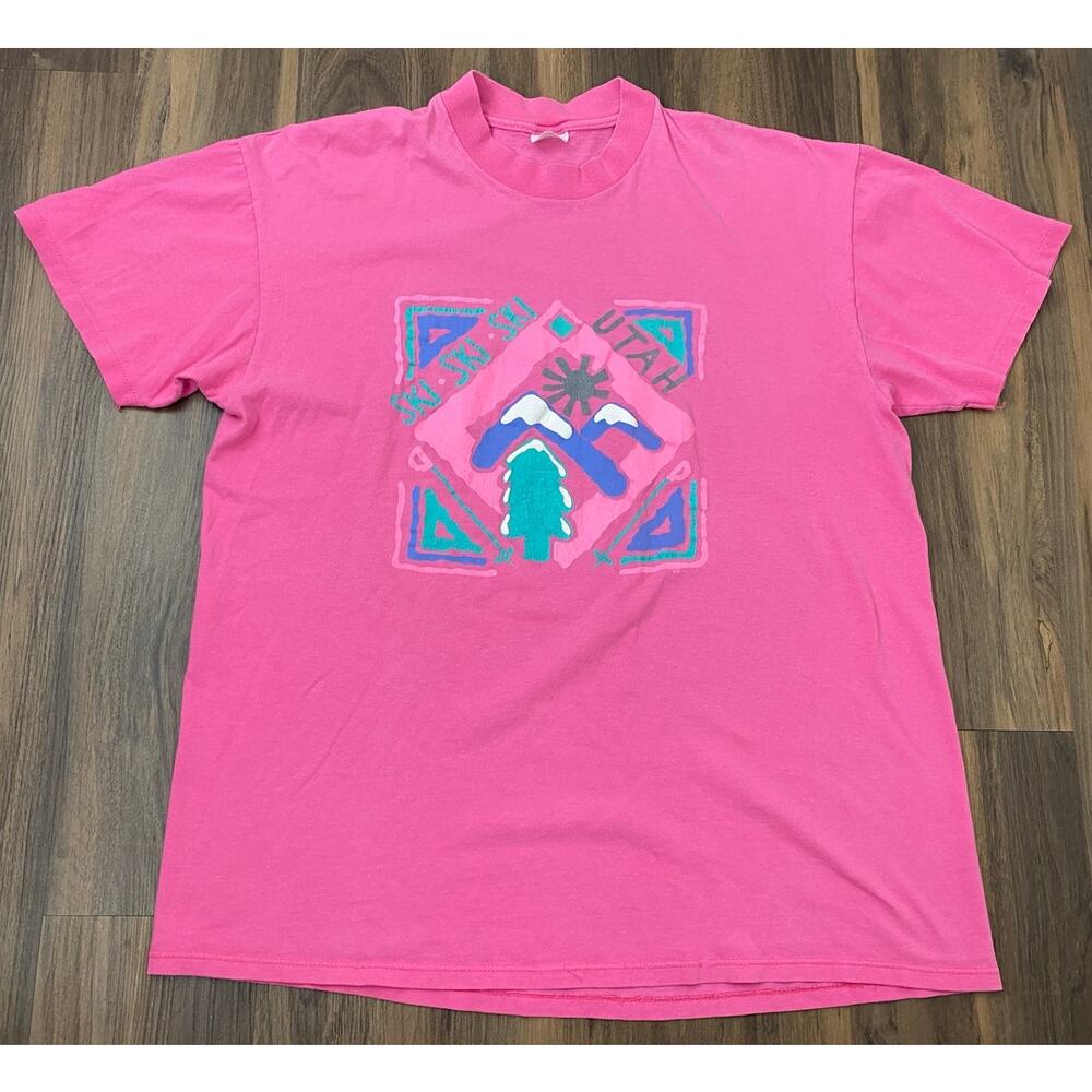 VTG 90s Stedman Super Hi-Cru USA Utah ski snow mountain graphic t-shirt XL